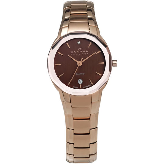 Skagen Black Label Women's Brown Dial Rose Gold-Tone Quartz Watch 822SRXD