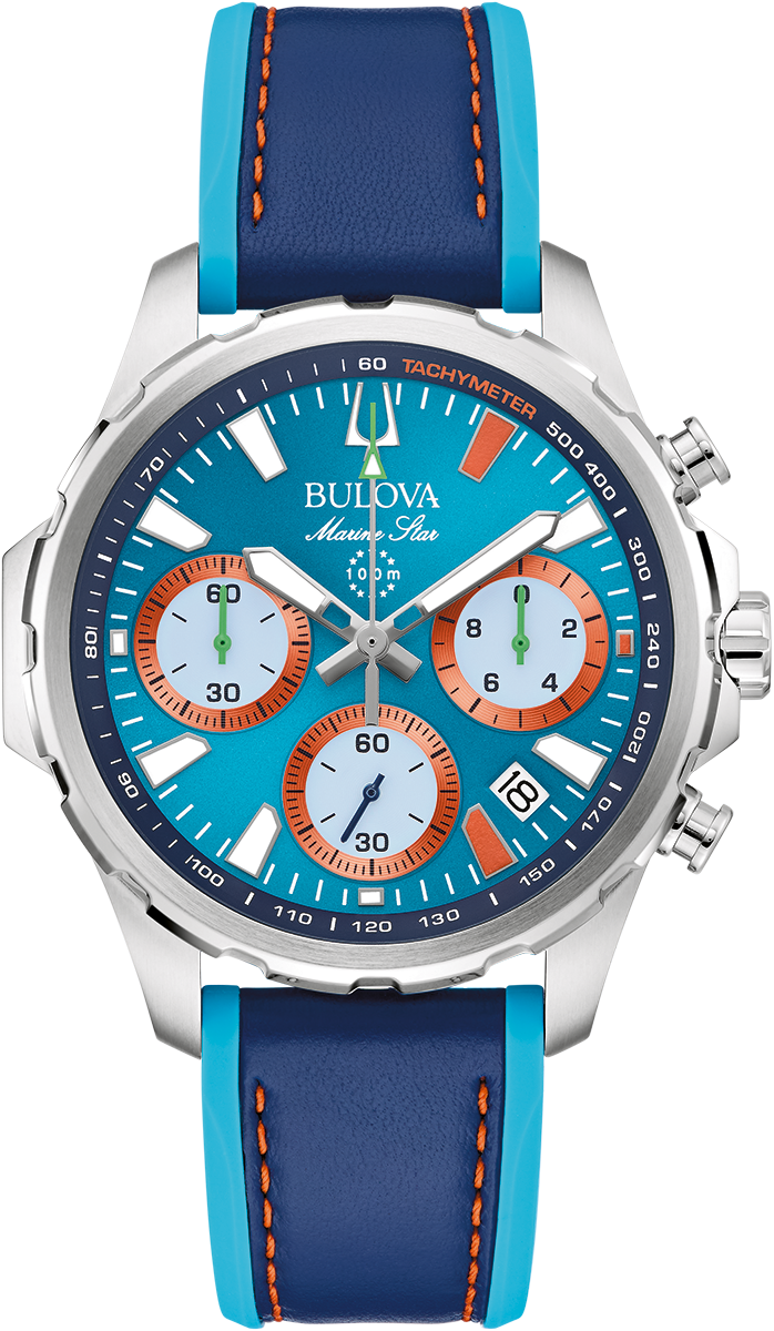 Bulova Marine Star – E1 Team Miami Special Edition Men's Blue and Orange Strap Quartz Watch - 96B460