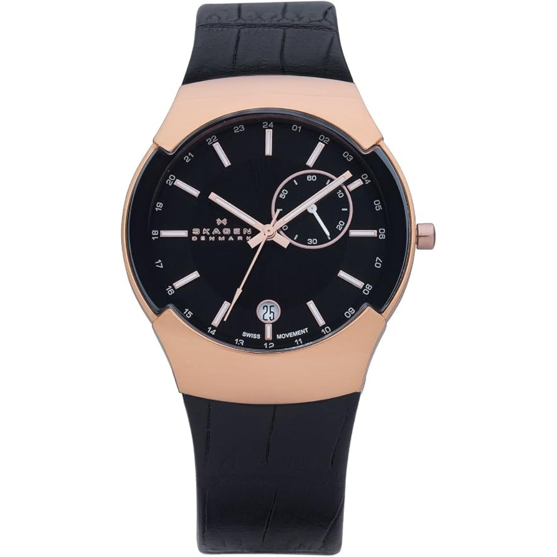 Skagen Black Label Men's Black Dial Rose Gold-Tone Quartz Watch 983XLRLDB