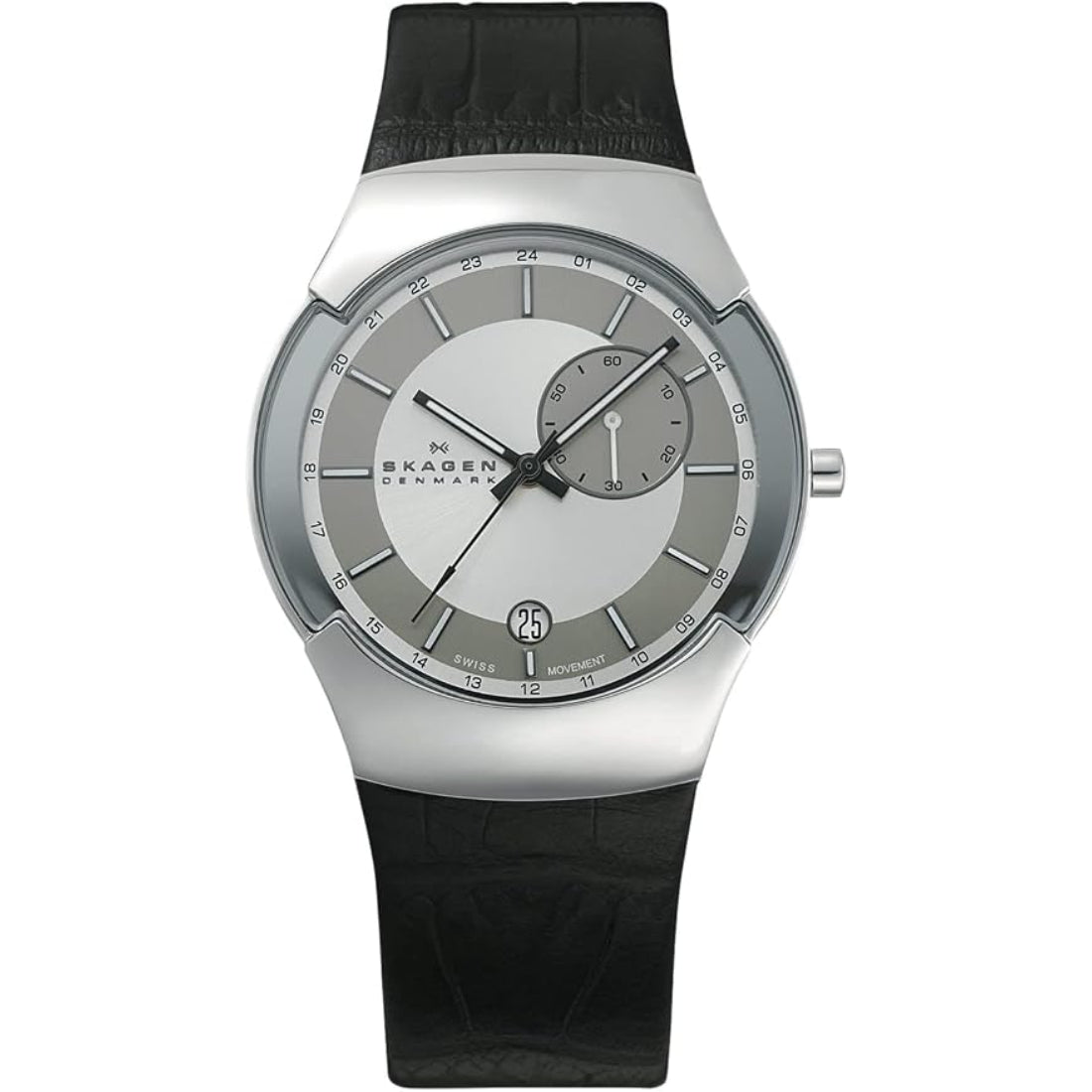 Skagen Black Label Men's Silver Dial Black Leather Quartz Watch 983XLSLBC