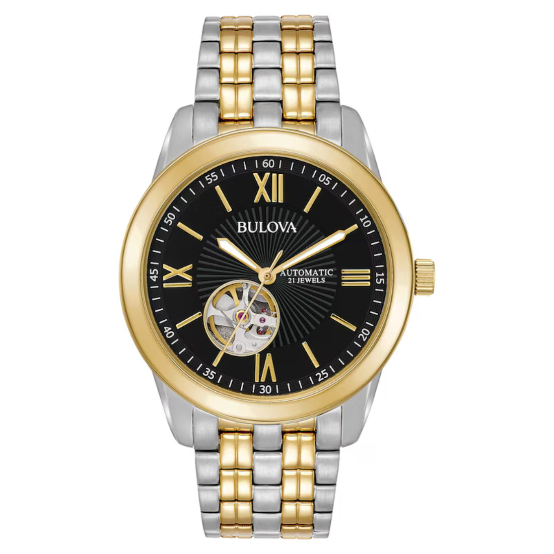 Bulova Automatic Open Heart Men's Two-tone/Silver and Yellow Gold-tone Bracelet Automatic Watch - 98A168