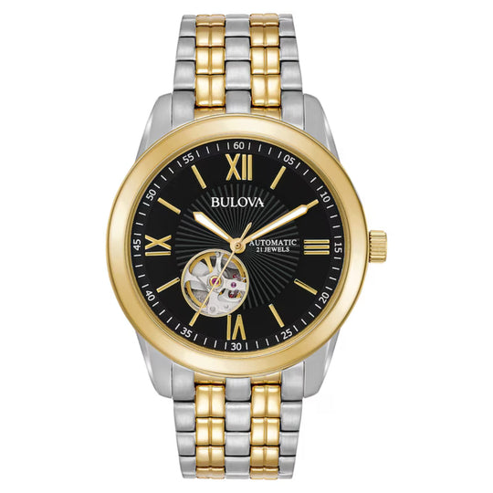 Bulova Automatic Open Heart Men's Two-tone/Silver and Yellow Gold-tone Bracelet Automatic Watch - 98A168