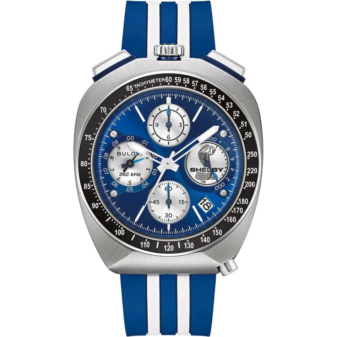 Bulova SHELBY® Racer Chronograph Men's Blue with White Racing Stripes Strap Quartz Watch - 98B452