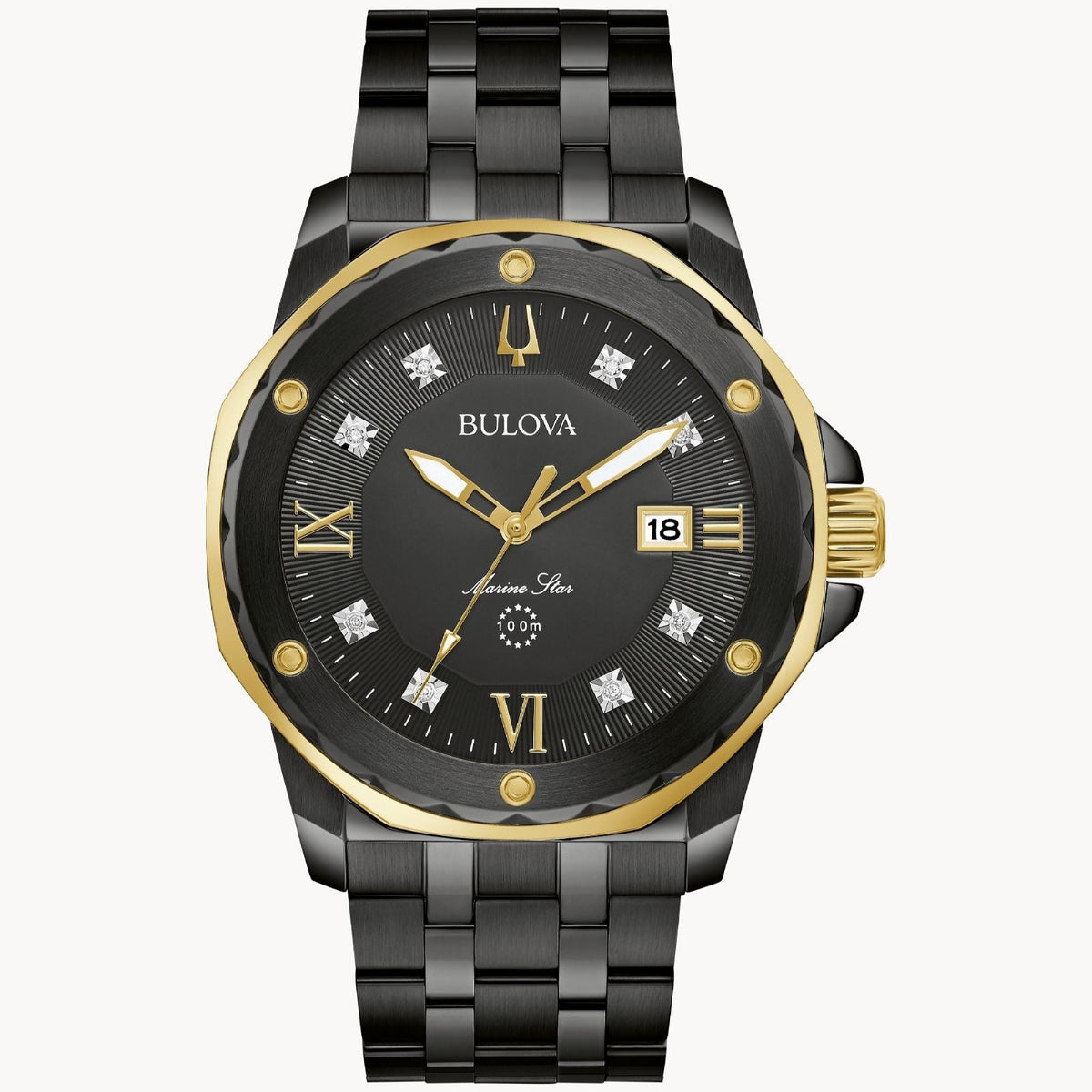 Bulova Marine Star Men's Black with Gold-tone Accents Bracelet Quartz Watch - 98D176