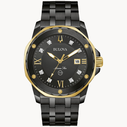 Bulova Marine Star Men's Black with Gold-tone Accents Bracelet Quartz Watch - 98D176