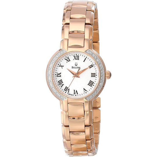 Bulova Diamond Accent Collection Women's Rose Gold-tone Bracelet Quartz Watch - 98R156