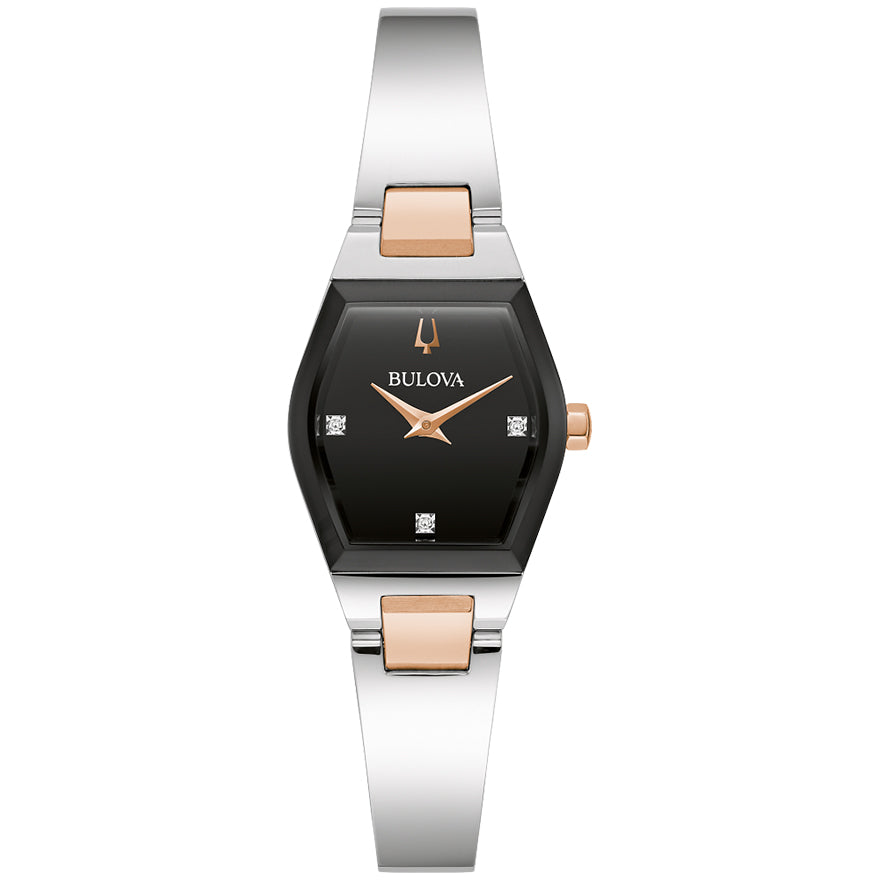 Bulova Gemini Women's Two-tone/Silver and Rose Gold-tone Bangle Bracelet Quartz Watch - 98P216