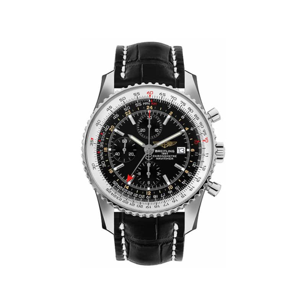 Breitling Men&#39;s A2432212-B726-760P Black Alligator/Crocodile Leather Watch