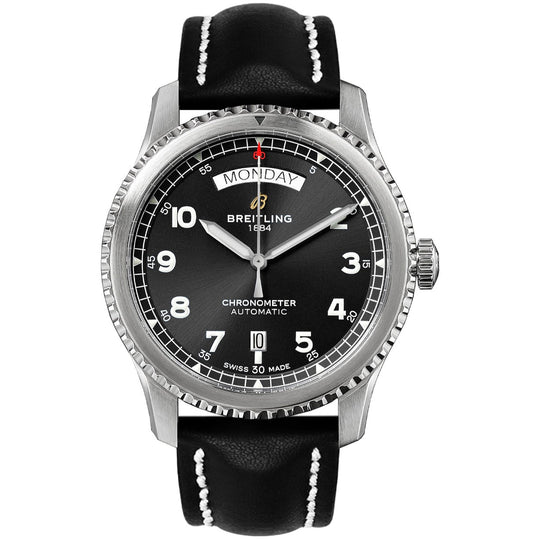 Breitling Men's A45330101B1X1 Black Leather Watch