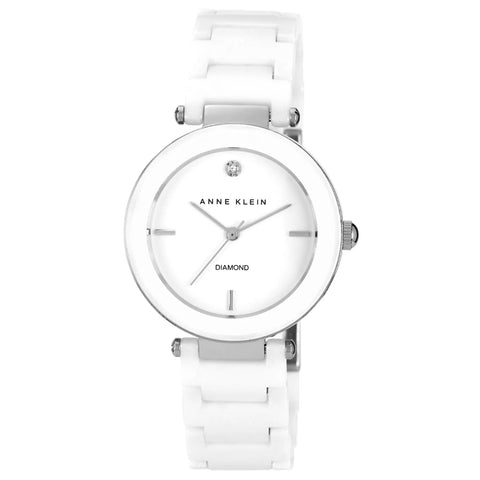 Anne Klein Ceramic Diamond Collection Women's White Bracelet Quartz Watch - AK/1019LVSV