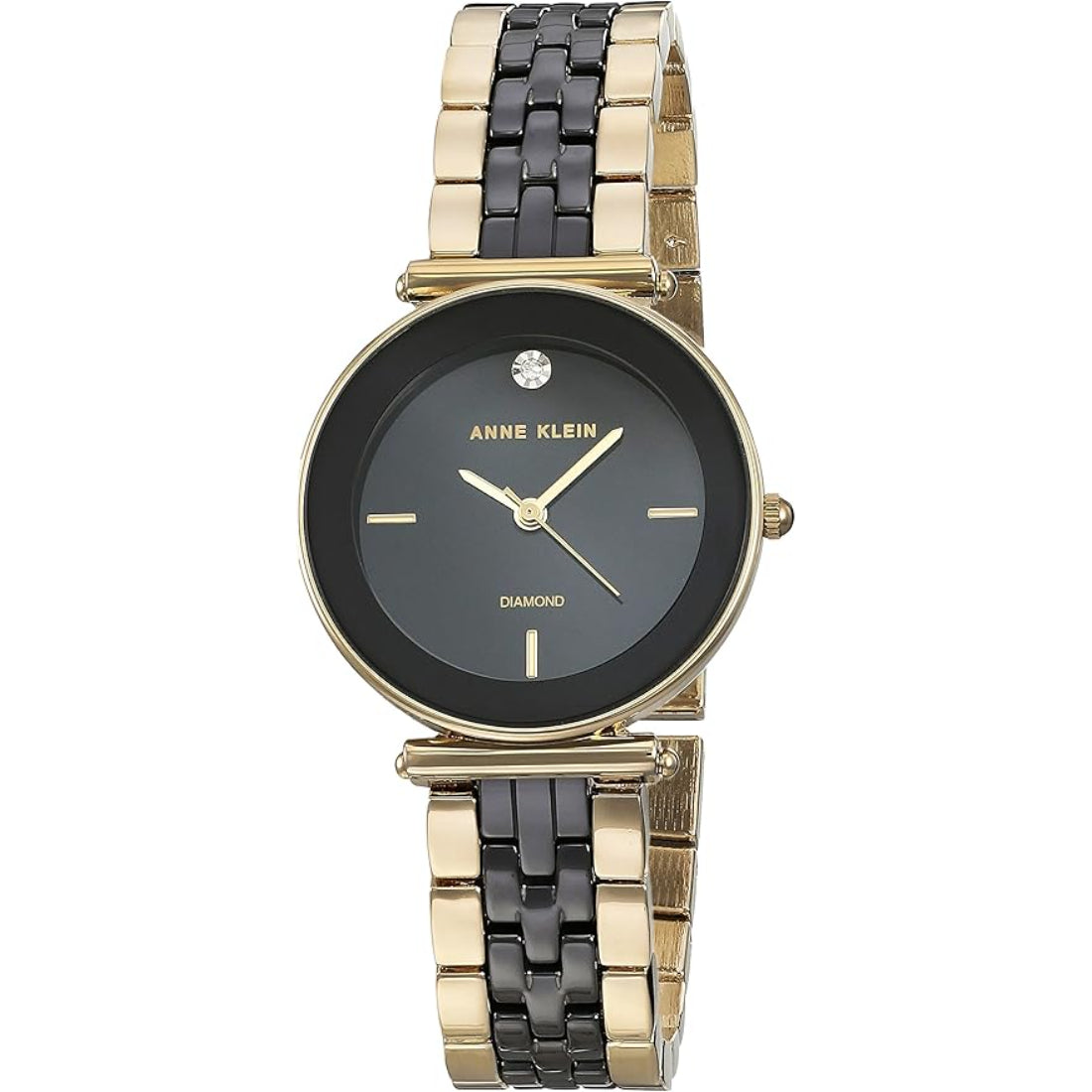 Anne Klein Diamond Collection Women's Black and Gold-tone Bracelet Quartz Watch - AK/3158BKBG