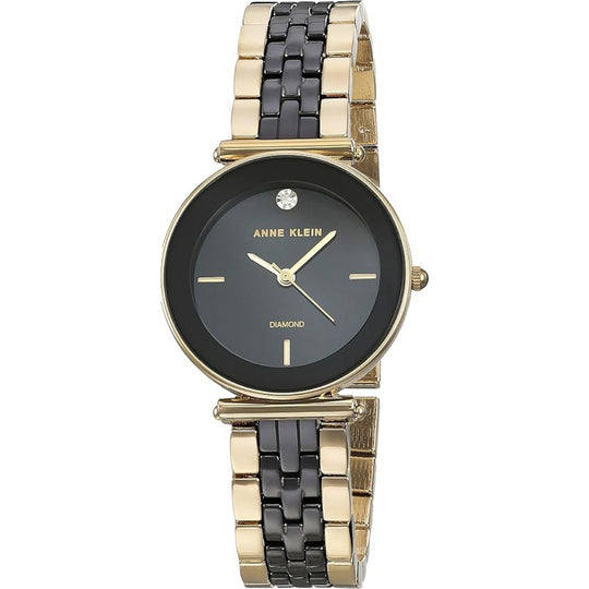 Anne Klein Diamond Collection Women's Black and Gold-tone Bracelet Quartz Watch - AK/3158BKBG