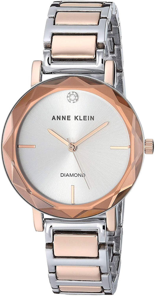 Anne Klein Diamond Collection Women's Silver and Rose Gold Bracelet Quartz Watch - AK/3279SVRT