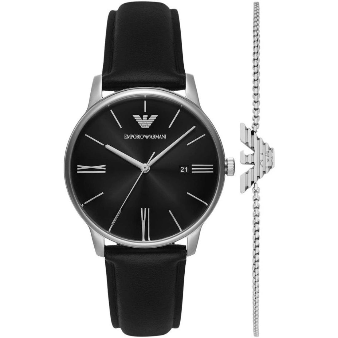 Emporio Armani Three-Hand Date Collection Men's Black Strap Quartz Watch - AR80079-SET