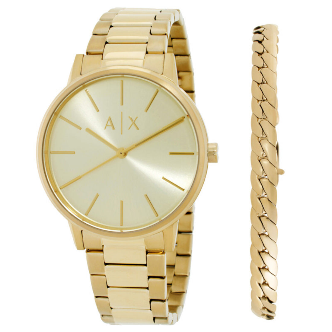 Armani Exchange Cayde Men's Gold-tone Bracelet Quartz Watch & Bracelet Set - AX7144SET