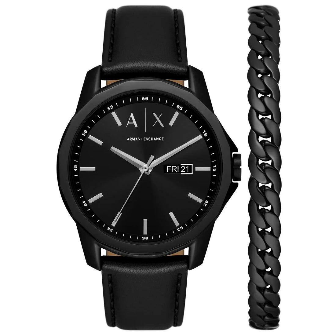 Armani Exchange Banks Men's Black Strap Quartz Watch & Bracelet Set - AX7147SET
