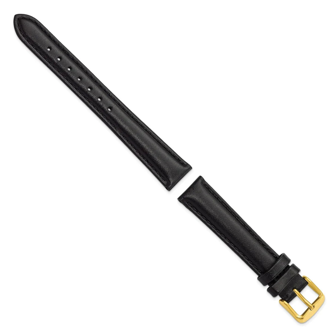 22mm 7.5 inch Black Smooth Leather Chrono Gold-tone Buckle Watch Band