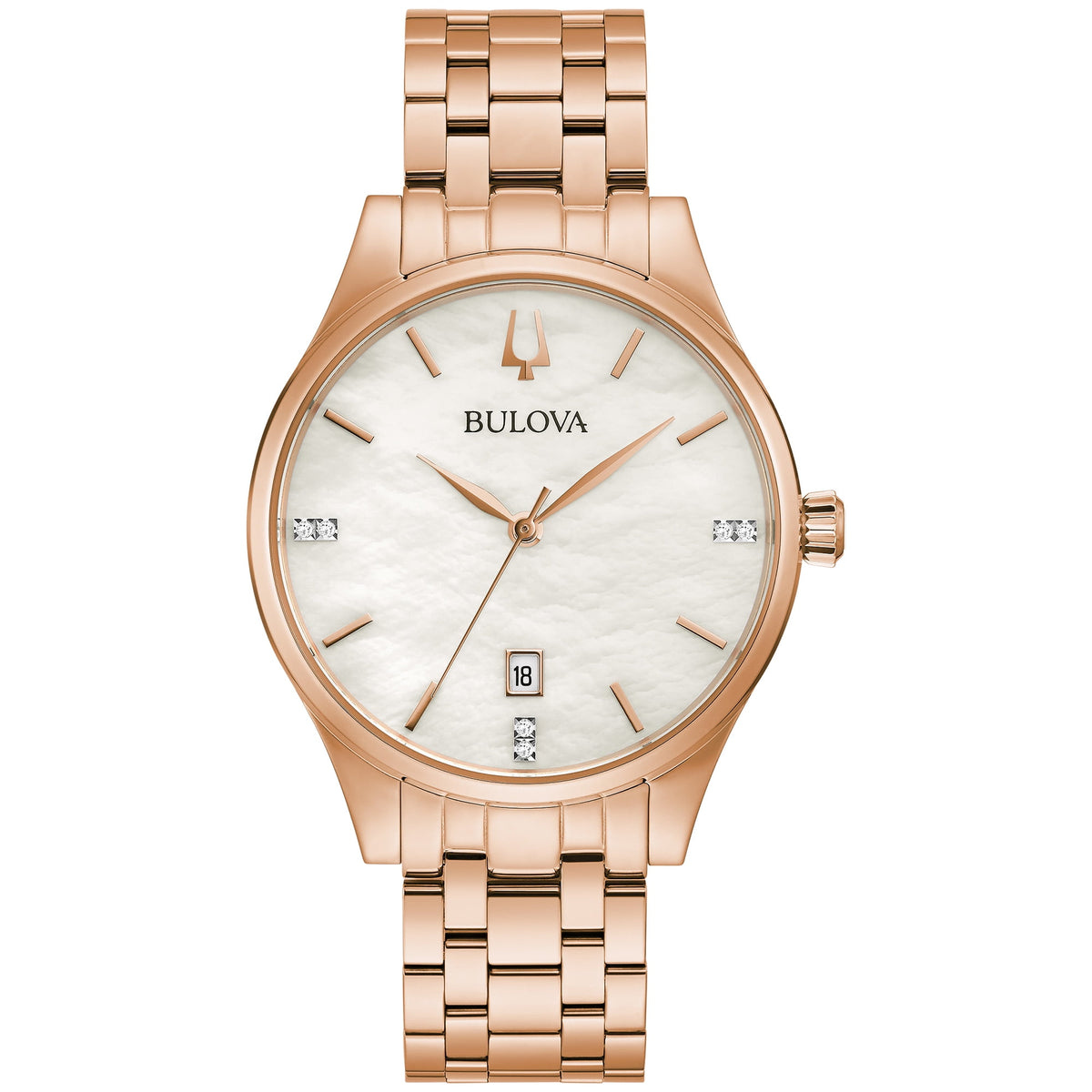 Bulova Diamonds Collection Women's Rose Gold-tone Bracelet Quartz Watch - 97P152