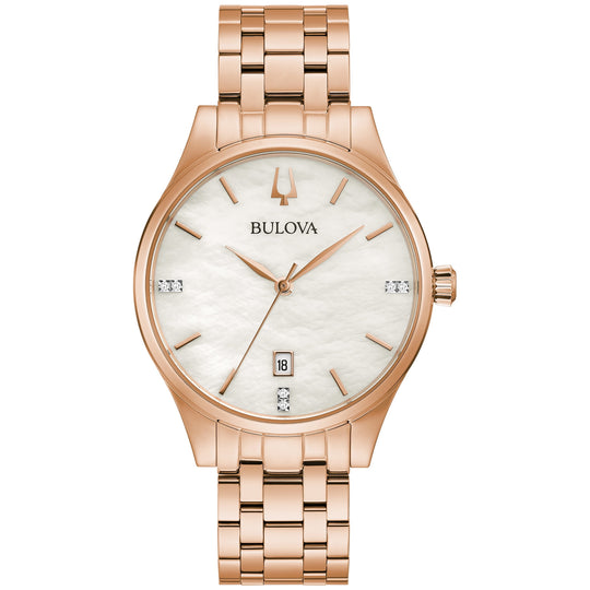 Bulova Diamonds Collection Women's Rose Gold-tone Bracelet Quartz Watch - 97P152