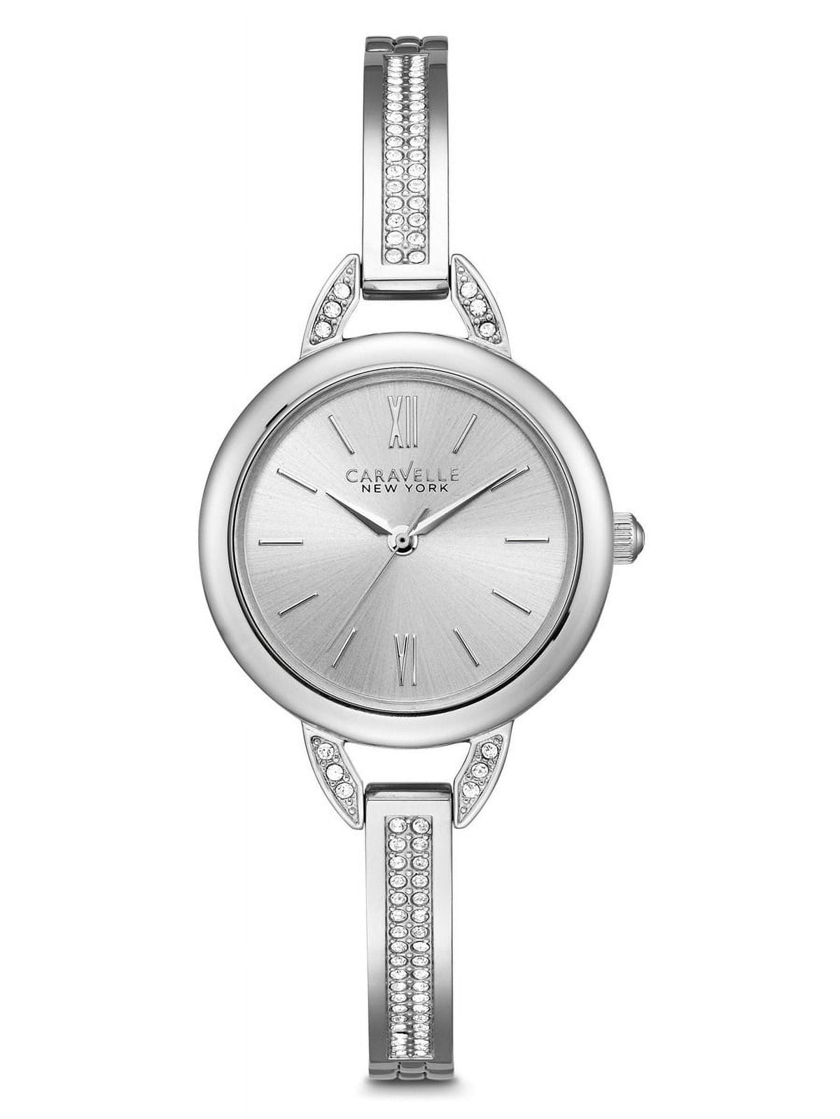 Caravelle Crystal Collection Women's Silver-tone Bangle Bracelet Quartz Watch - 43L200