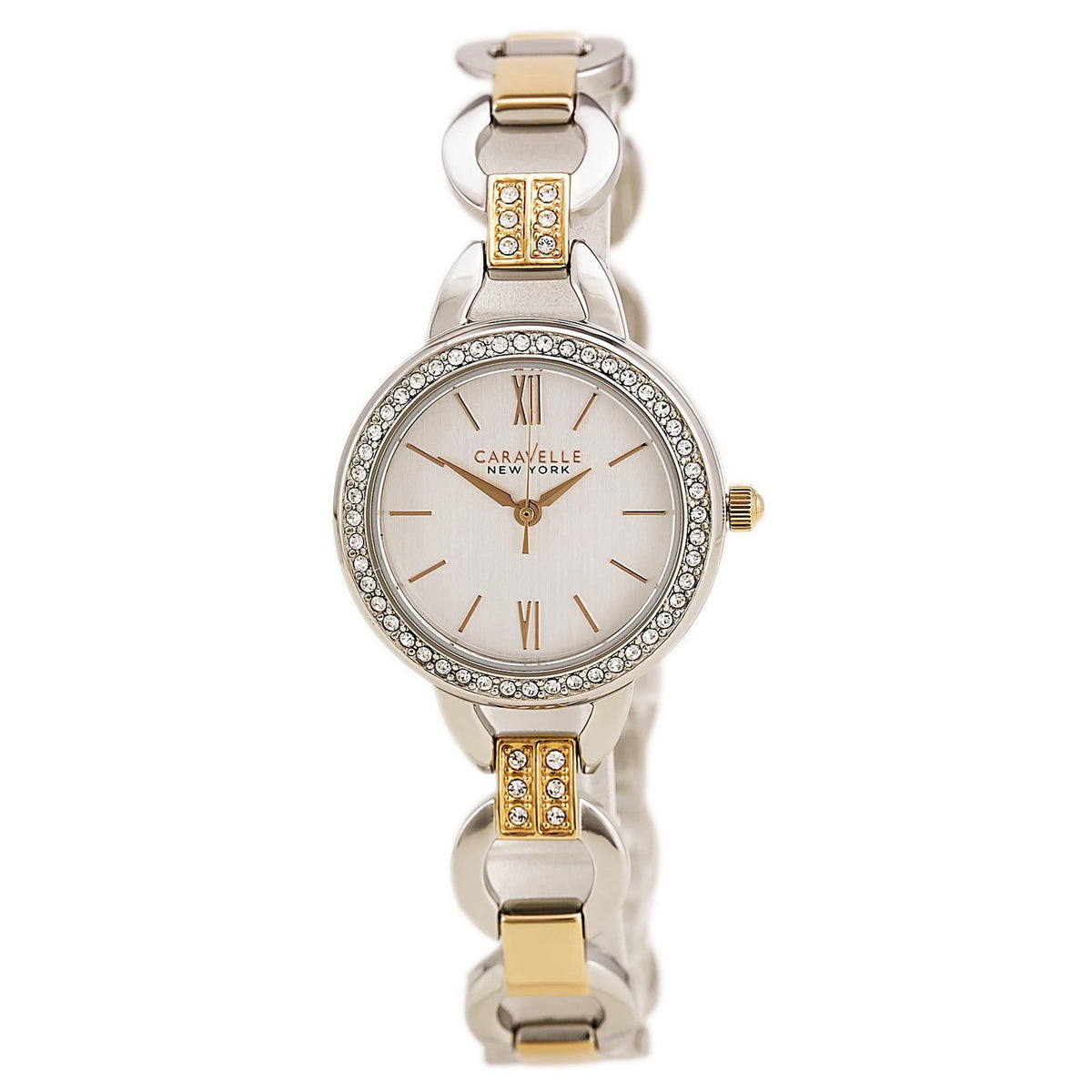 Caravelle Crystal Collection Women's Two-tone/Silver and Rose Gold-tone Bracelet Quartz Watch - 45L157