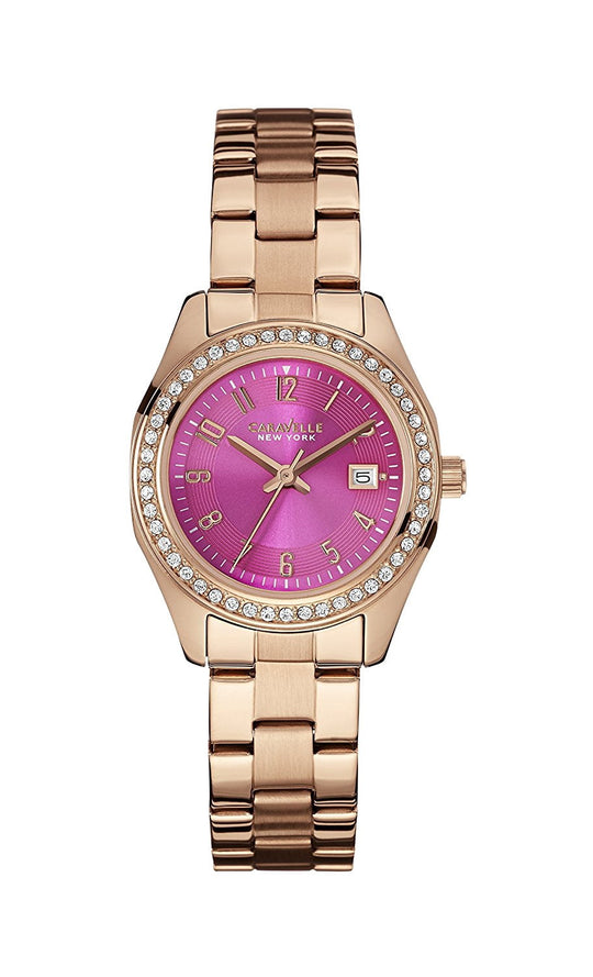 Bulova Caravelle New York Ladies Women's Rose Gold-tone Bracelet Quartz Watch - 44M105