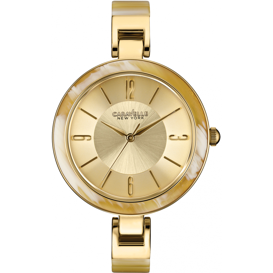 Caravelle New York Bangle Women's Gold and Sand Marble Bangle Bracelet Quartz Watch - 44L138