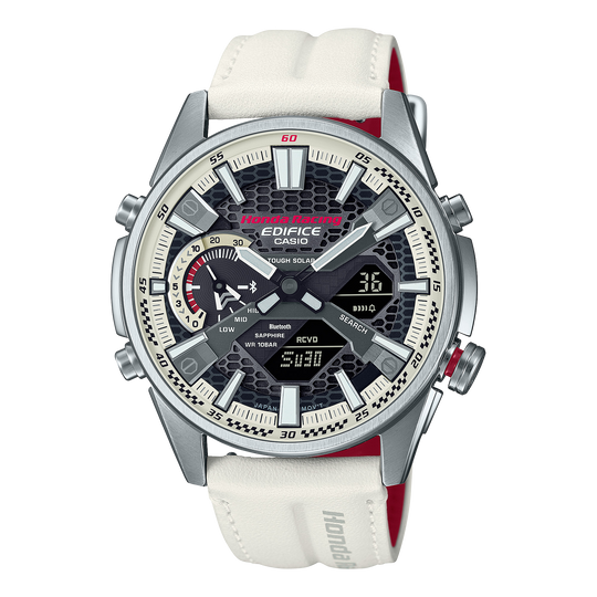 Casio EDIFICE ECB-S100 Series – Honda Racing Championship White Edition Men's White (primary strap), Black (additional interchangeable nylon strap) Strap Quartz Watch - ECBS100HR-1A