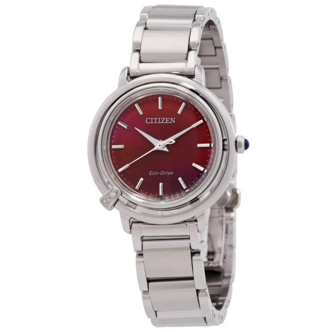 Citizen L Arcly Women's Silver-tone / Deep Red Apple Bracelet/Leather Eco-Drive Watch - EM1091-67X