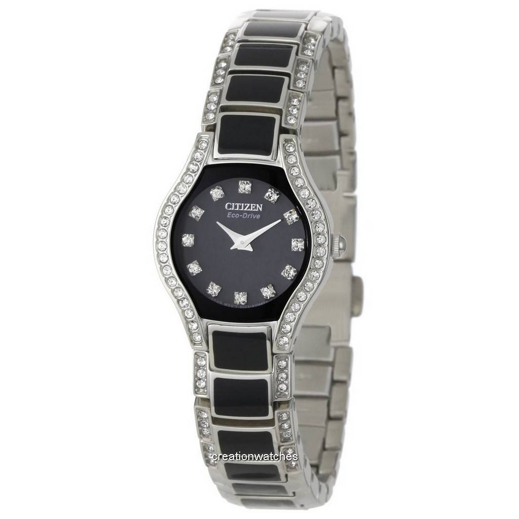 Citizen Normandie Women's Silver with Black Center Links Bracelet Quartz Watch - EW9870-56E
