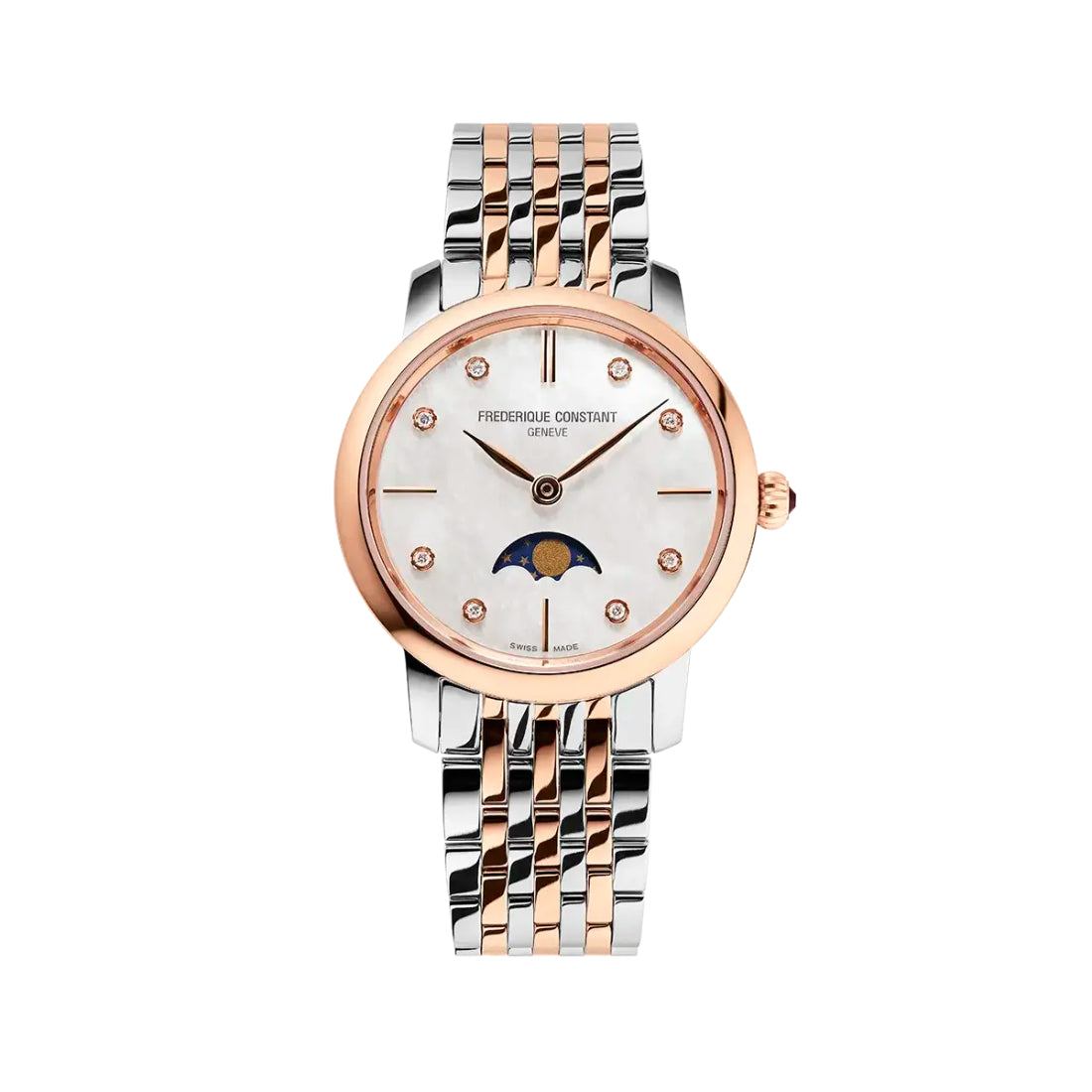 Frederique Constant Classics Slimline Ladies Moonphase Women's Two-tone/Silver and Rose Gold-tone Bracelet Quartz Watch - FC-206MPWD1S2B