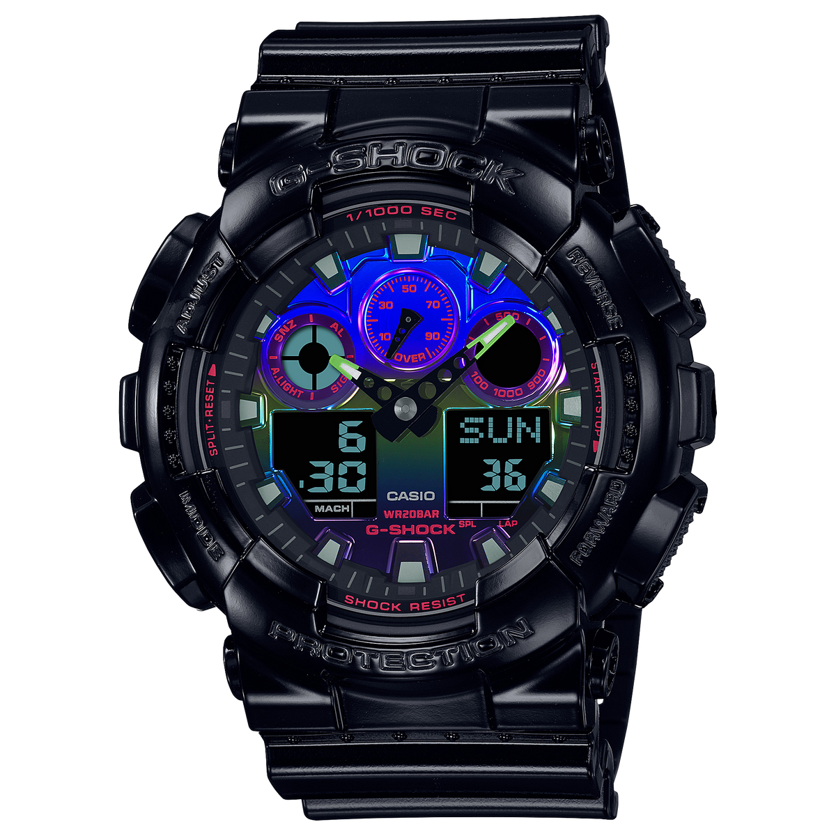 Casio G-Shock GA-100 Series (Virtual Rainbow Collection) Men's Glossy Black Strap Quartz Watch - GA100RGB-1A