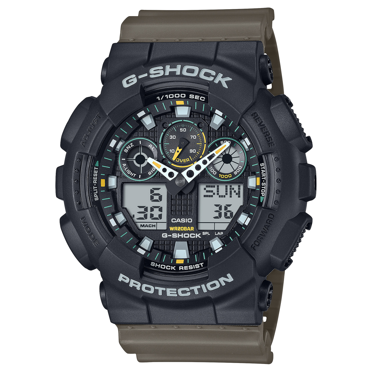 Casio G-Shock GA-100 Series (Two-Tone Utility Collection) Men's Olive Green Strap Quartz Watch - GA100TU-1A3