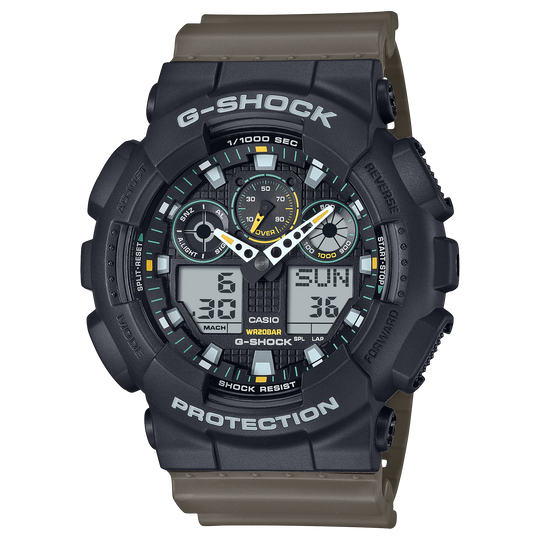 Casio G-Shock GA-100 Series (Two-Tone Utility Collection) Men's Olive Green Strap Quartz Watch - GA100TU-1A3