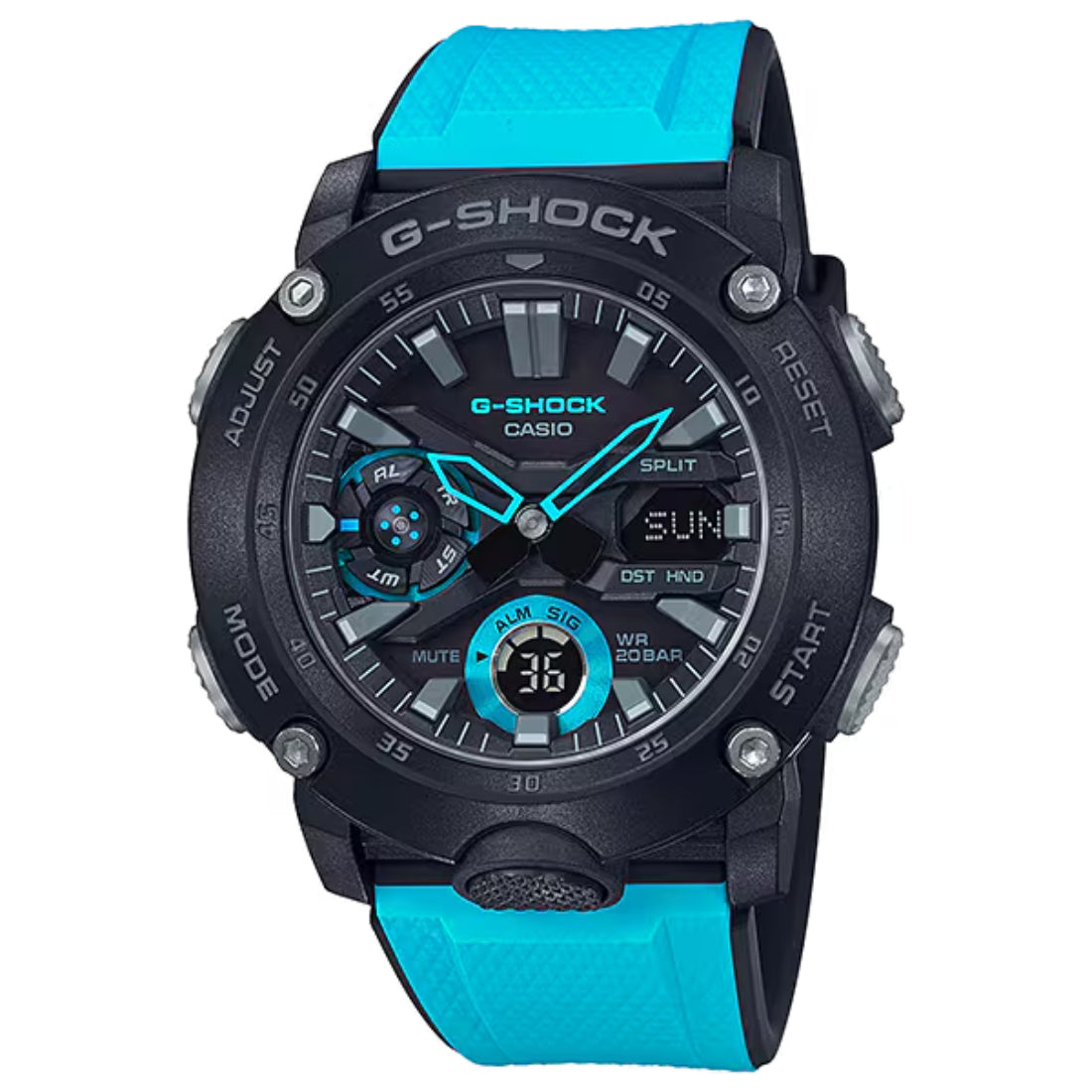 Casio G-Shock GA-2000 Series Men's Blue and Black Strap Quartz Watch - GA2000-1A2
