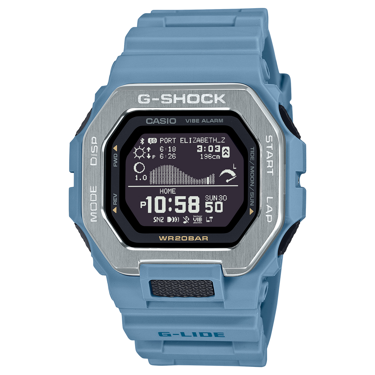 Casio G-SHOCK G-LIDE GBX-100 Series Men's Light Blue-Gray Strap Quartz Watch - GBX100-2A