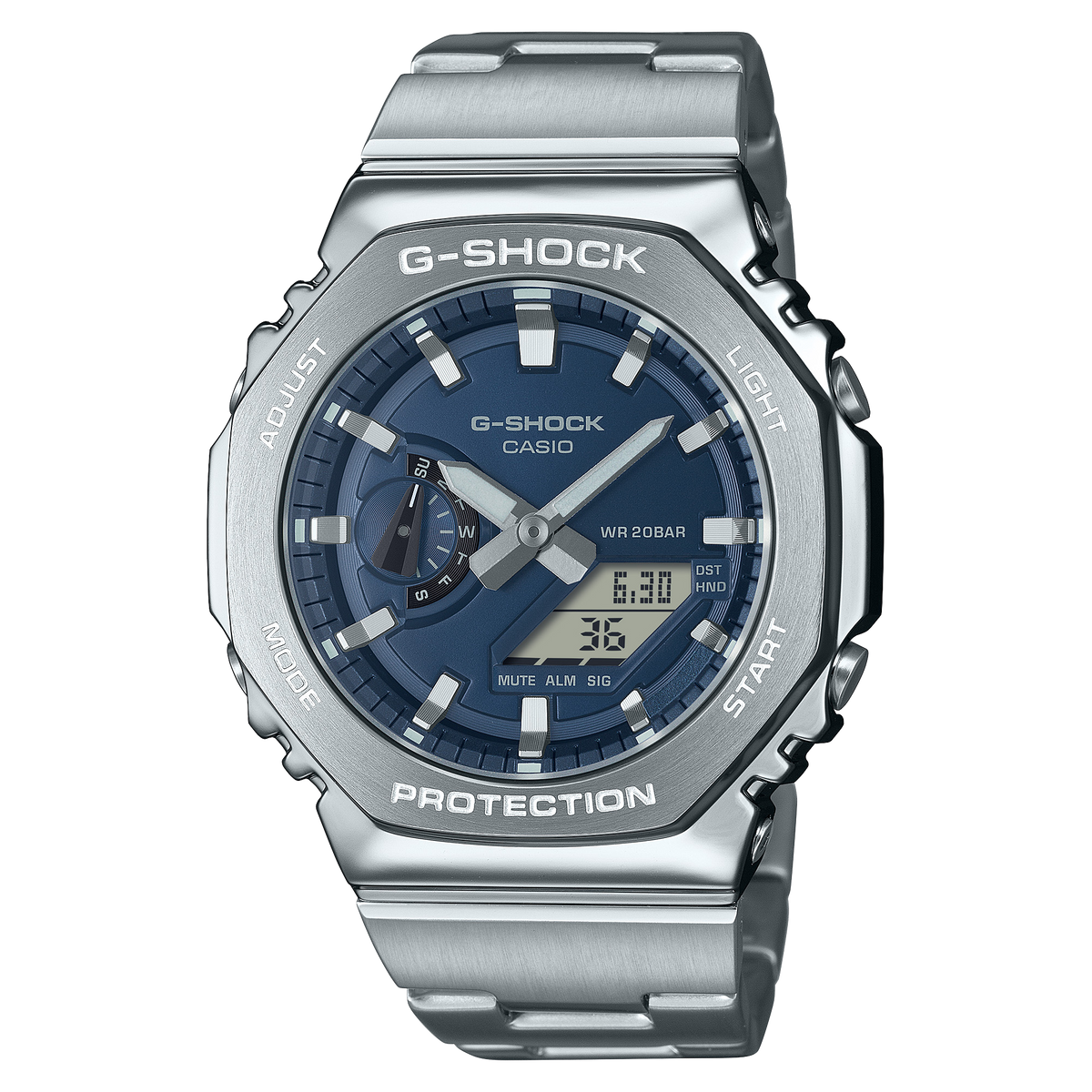 Casio G-SHOCK 2100 Series / G-STEEL / GM-2110D Collection Men's Silver Bracelet Quartz Watch - GM2110D-2B