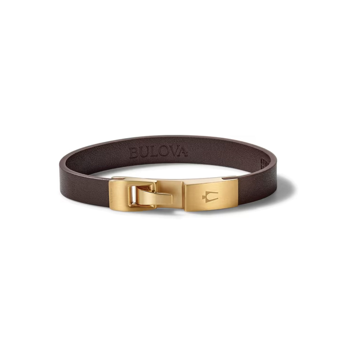 Bulova Men's Leather Bracelet in Gold-Tone Stainless Steel