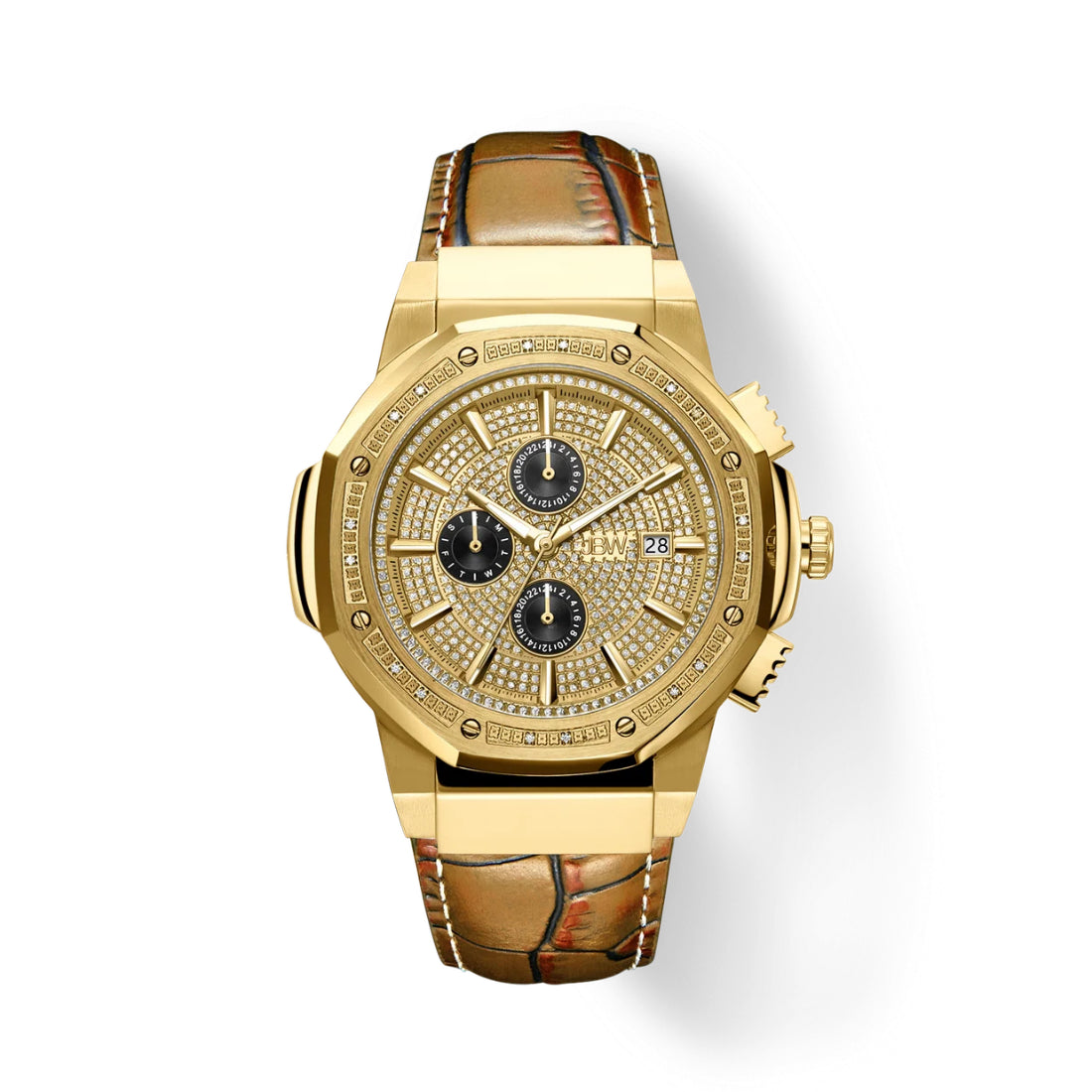 JBW Saxon 10 YR Men's Brown Strap Quartz Watch - JB-6101L-10D