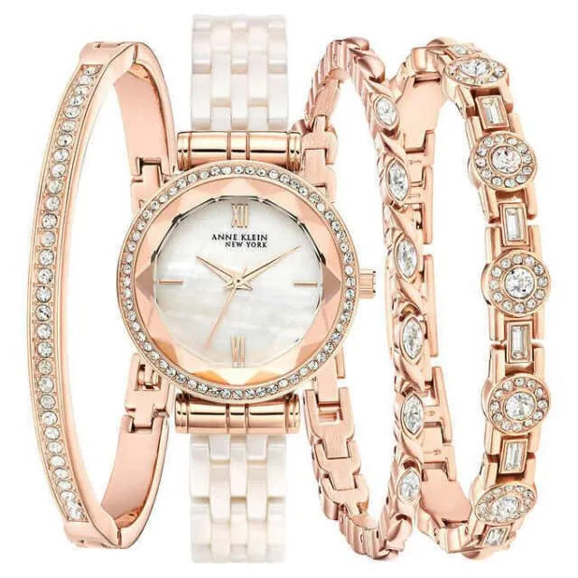 Anne Klein Cersmic Collection Women's Rose Gold=tone and Blush Pink Bracelet Quartz Watch - 12/2316BHST