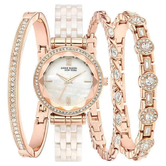 Anne Klein Cersmic Collection Women's Rose Gold=tone and Blush Pink Bracelet Quartz Watch - 12/2316BHST