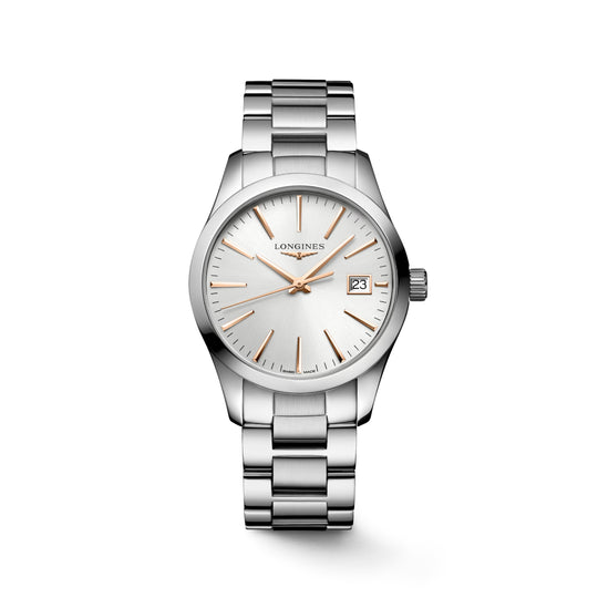 Longines Conquest Classic Women's Sunray Silver Dial Stainless Steel Bracelet Quartz Watch L2.386.4.72.6