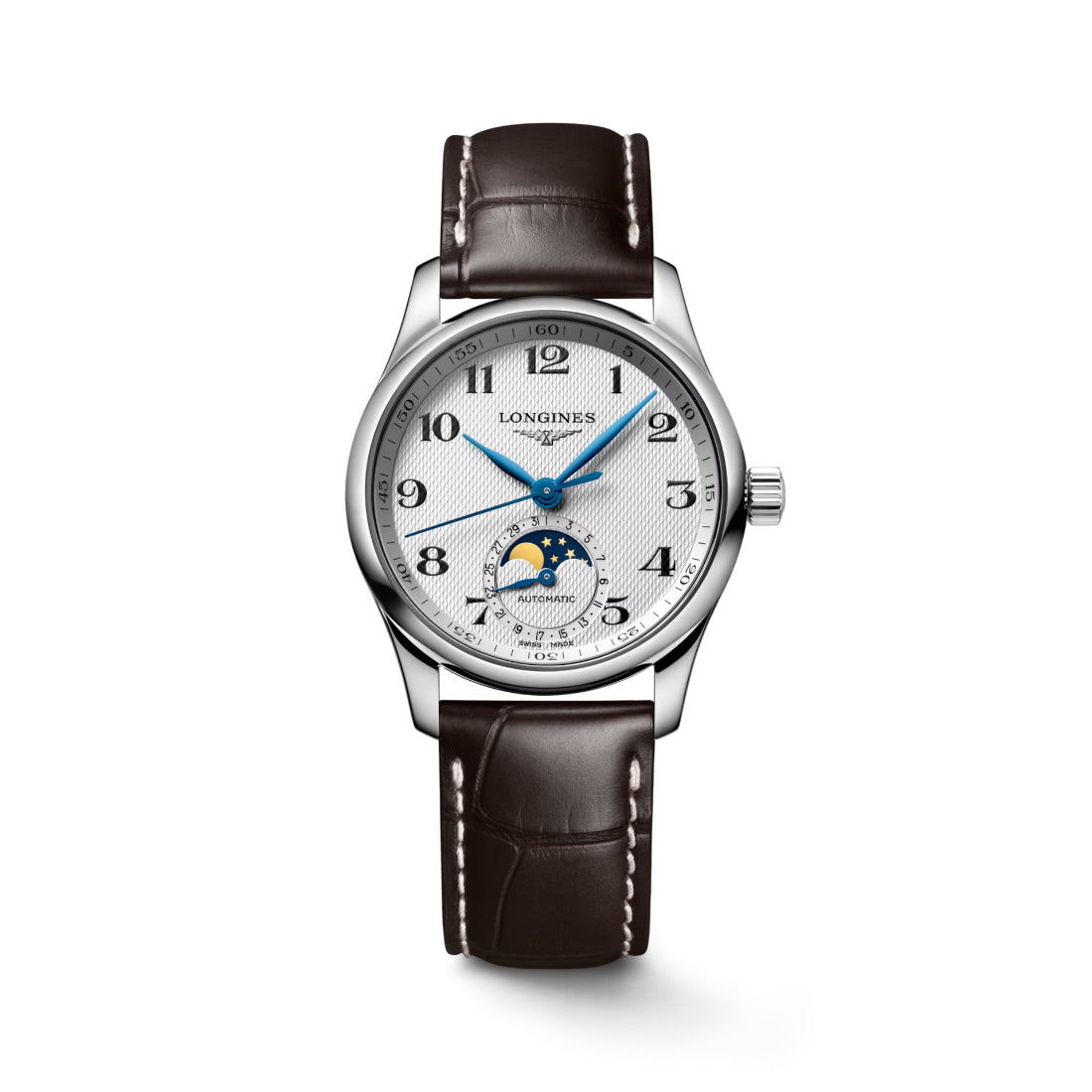 Longines Master Collection Moonphase Women's White Mother-of-Pearl Dial Brown Leather Strap Automatic Watch L2.409.4.87.3