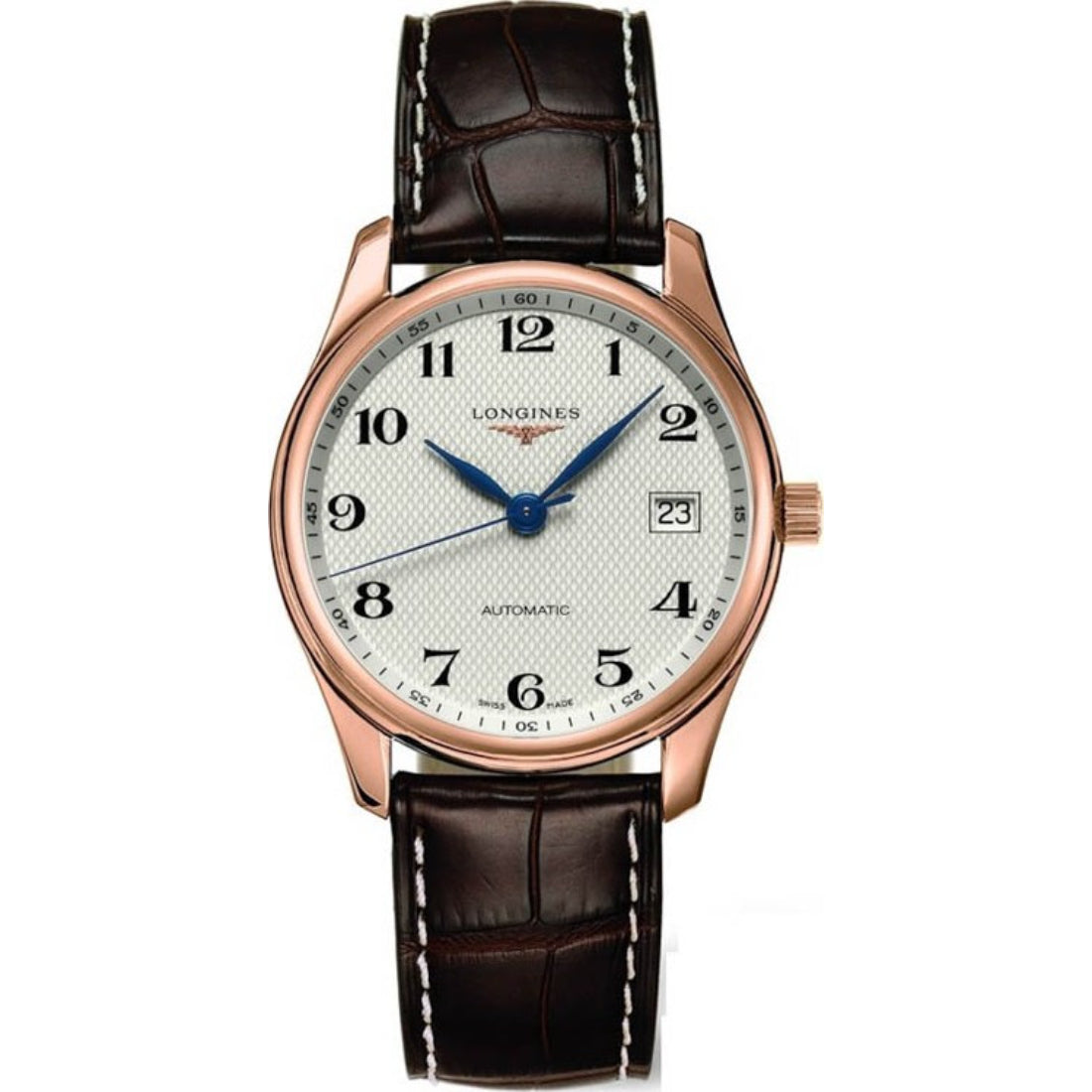 Longines Master Collection Men's White Dial Rose Gold-Tone Case Brown Leather Strap Automatic Dress Watch L2.518.8.78.3