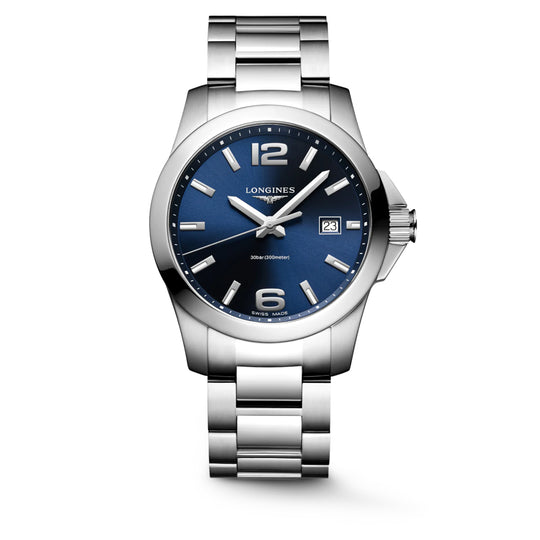 Longines Conquest Men's Sunray Blue Dial Stainless Steel Bracelet Quartz Sport Watch L3.759.4.96.6