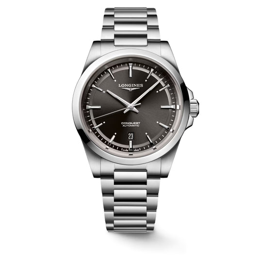 Longines Conquest Men's Black Sunray Dial Stainless Steel Bracelet Automatic Sport Watch L3.830.4.52.6