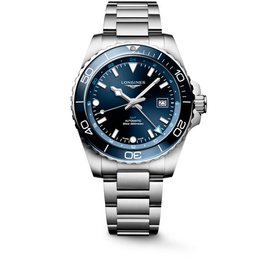 Longines HydroConquest GMT Men's Sunray Blue Dial Stainless Steel Bracelet Automatic Sport Watch L3.890.4.96.6