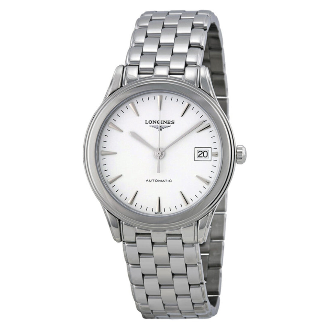 Longines Flagship Men's White Dial Stainless Steel Bracelet Slim Automatic Dress Watch L4.774.4.14.6