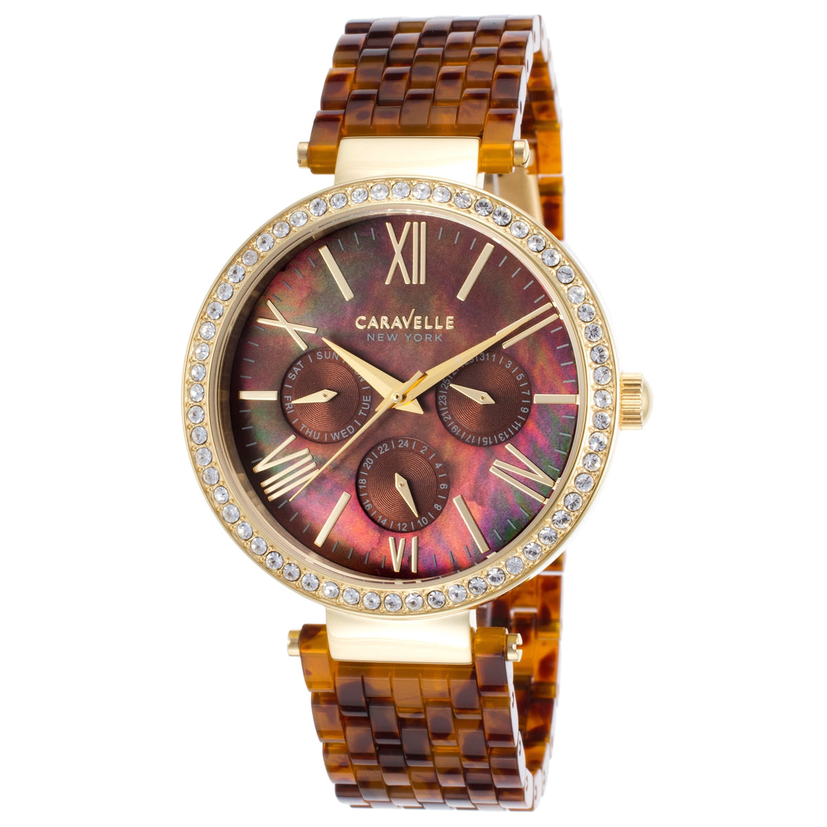 Caravelle New York Bangle Women's Tortoise Brown Bracelet Quartz Watch - 44N102