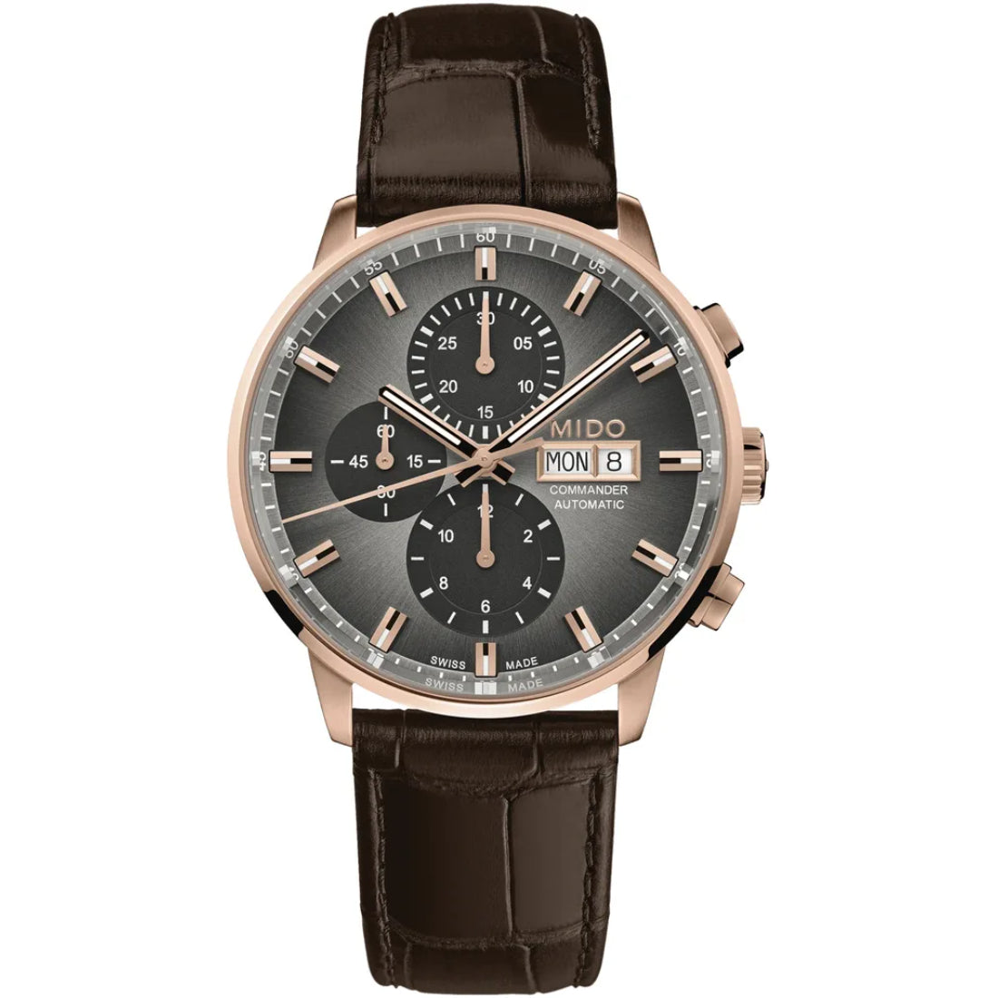 Mido Commander Chronograph Men's Grey Dial Brown Leather Strap Automatic Watch M016.414.36.081.00